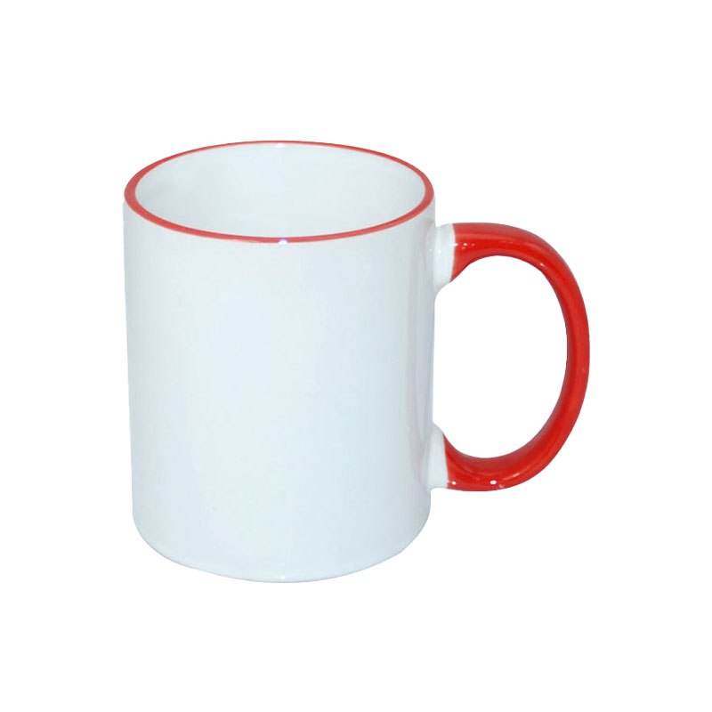 Taza blanca con asa y borde de color 11 oz