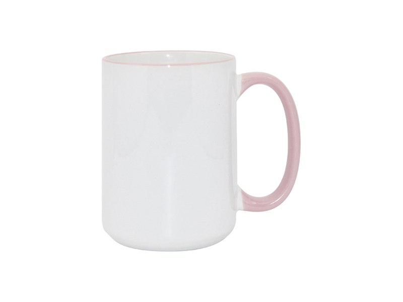 Taza blanca con asa y borde de color 15 oz