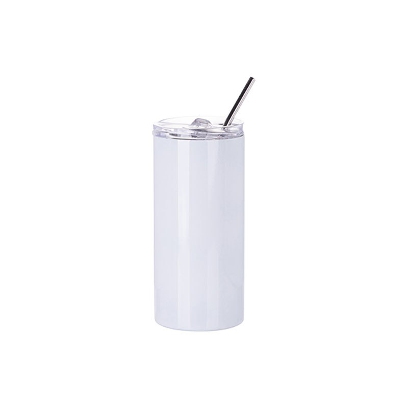 Vaso blanco de acero inoxidable con sorbete y tapa 16onz